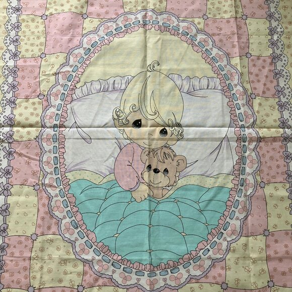 Precious Moments Crib Size Fabric Panel Pink/Yellow Vintage Spectrix 35x44" - Picture 3 of 4